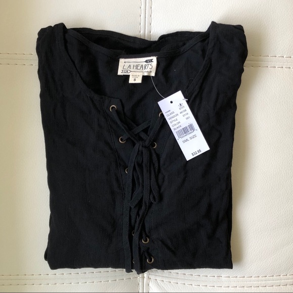 PacSun LA Hearts Lace Up Tunic Top Black - Picture 2 of 4